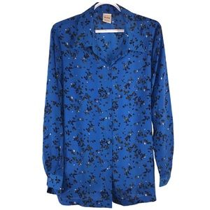 Blue Floral Leaf Print Blouse